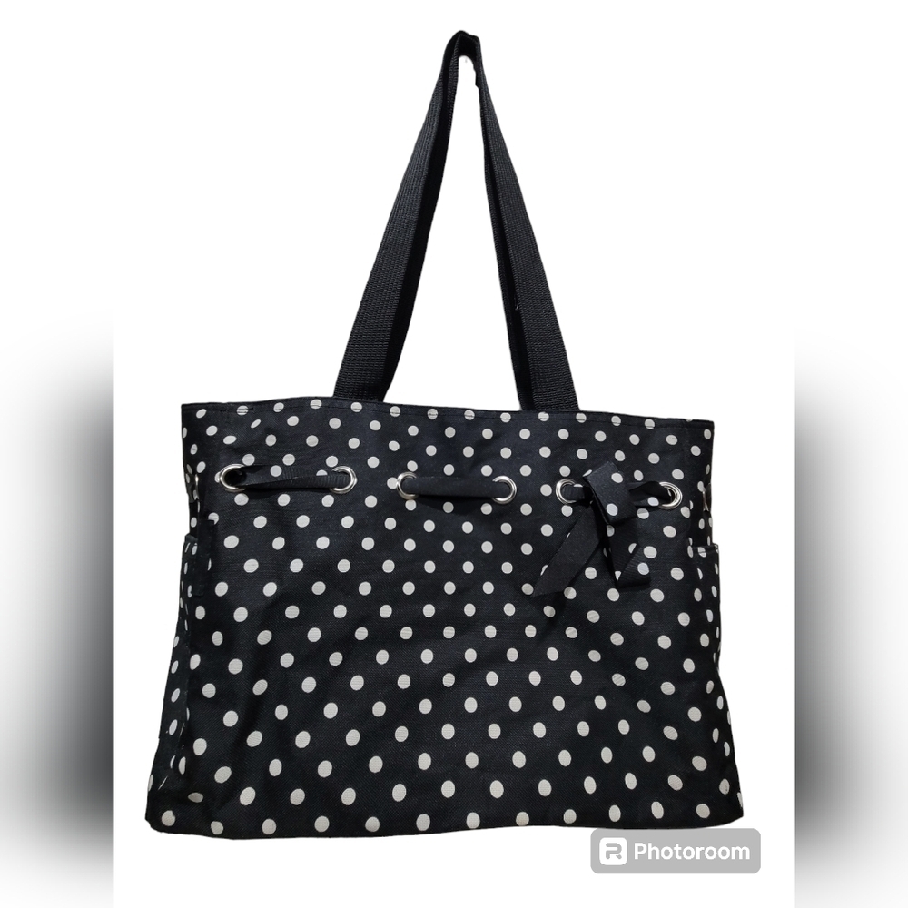19" Duffel Travel Case Luggage Diaper Tote Bow Polka Dot Black/White